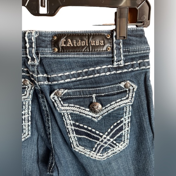 LA Idol USA Embroidered Thick Cut Jeans Size 7 - Picture 7 of 9